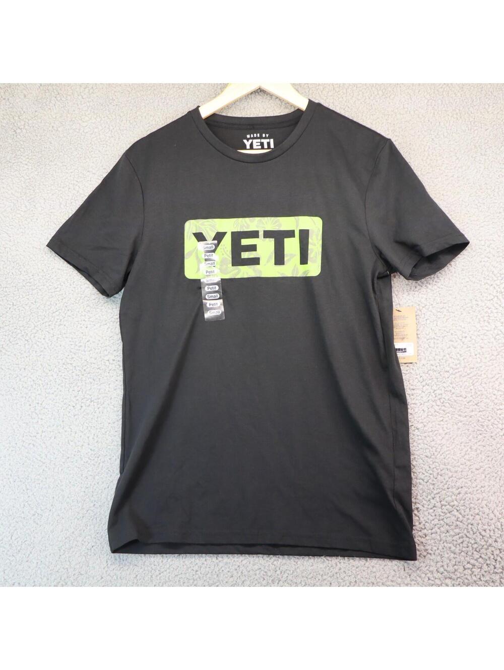 Yeti T-shirt Men Small Black With Green Floral Hawaiian Logo